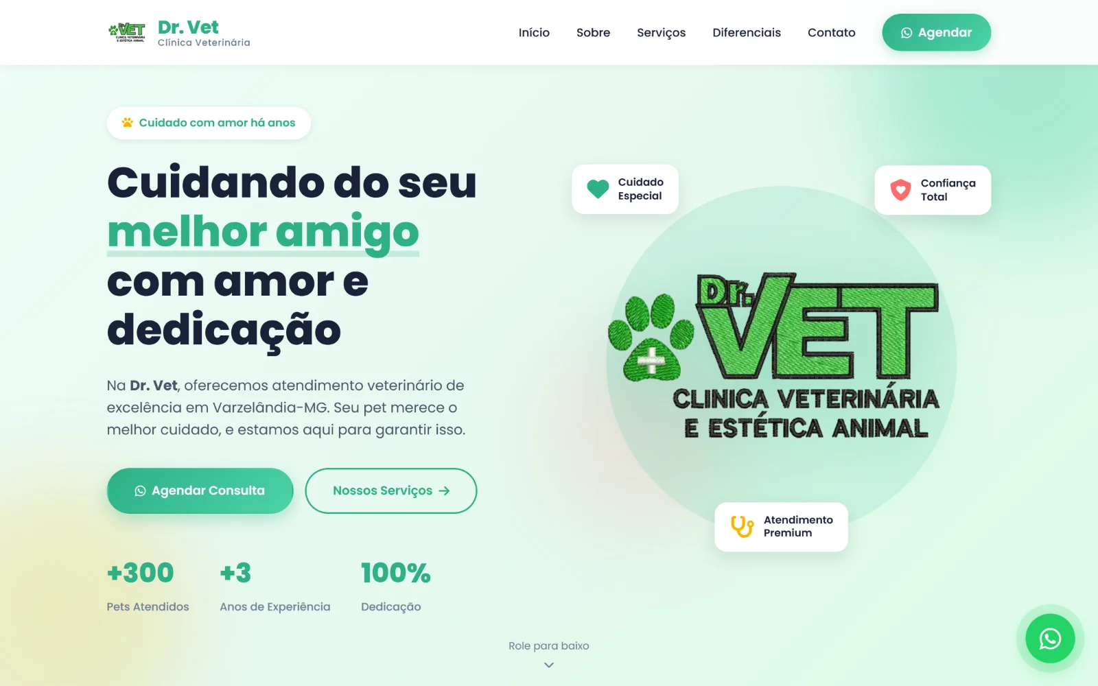 Tela do projeto Site Institucional para Clínica Veterinária — Dr.Vet — Clínica Veterinária e Estética Animal