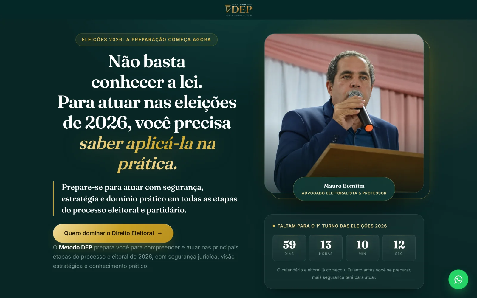 Tela do projeto Página de Vendas para Curso Online — Método DEP — Prof. Mauro Bomfim